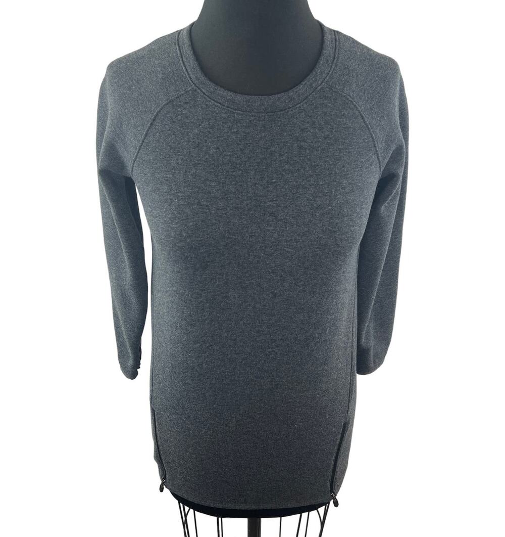 ZELLA Charcoal Gray Sweater ZIpper Stretch Fleece Lined Crew Neck Size Medium M